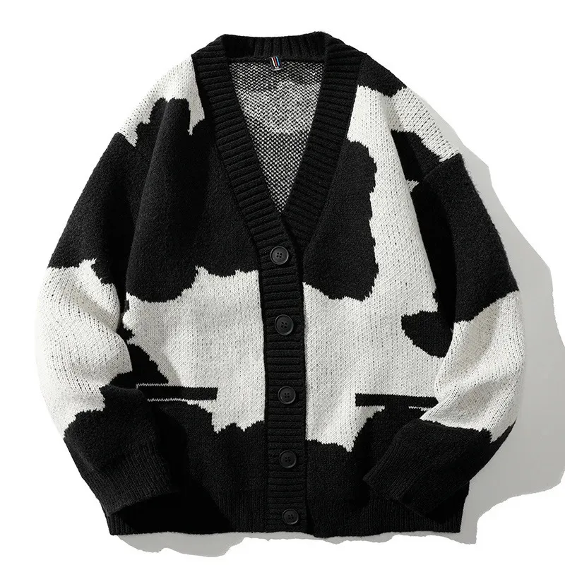 Cardigan en tricot pour homme – Nouvelle collection automne-hiver – Veste d'extérieur pour jeune étudiant – Pull jacquard contrastant , Parfait pour jeune .